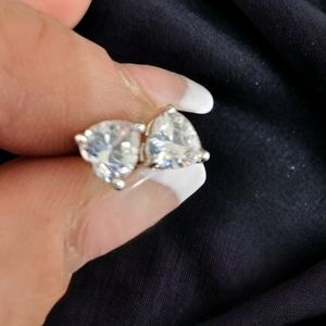 STERLING SILVER WHITE TOPAZ HEART SHAPED STUD EARRINGS